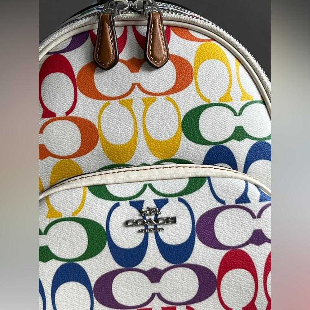 CK377- Coach Mini Court Backpack in Rainbow Signature Canvas - Picture 4 of 15